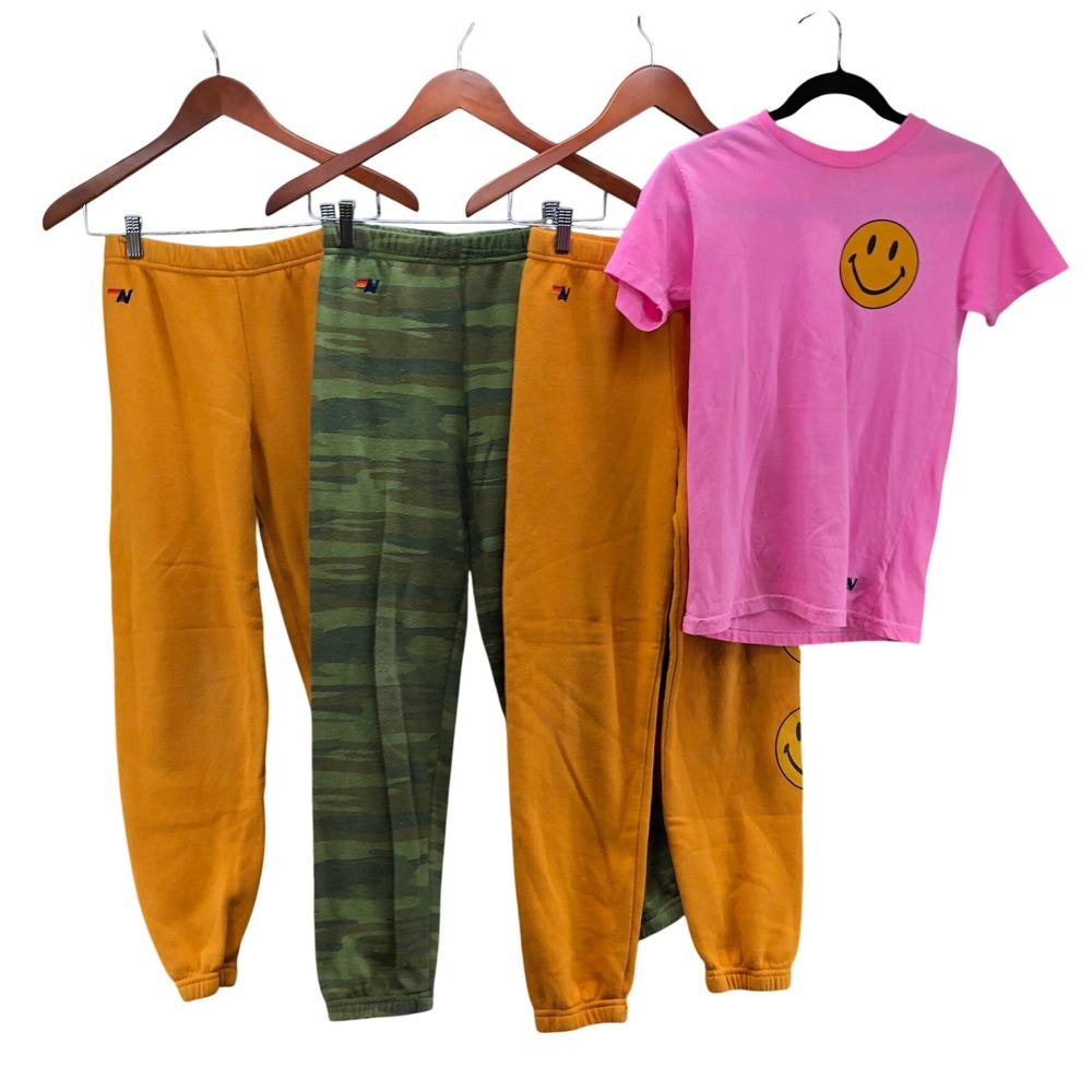 Aviator‎ Nation Set Youth 14 Kids Pink Smiley Tee Yellow Camo Sweatpants Bundle
